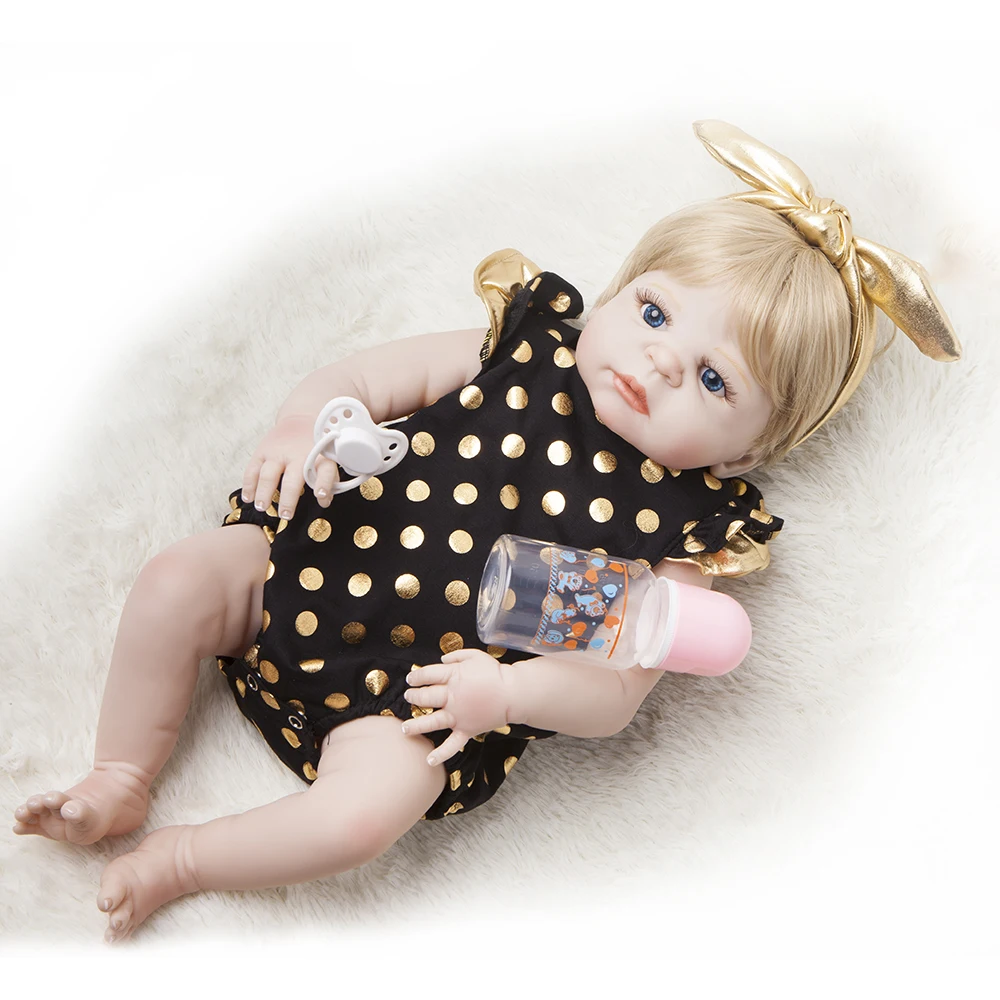 2" Полный силиконовый корпус Reborn Girl Baby Doll Игрушки 55 см Новорожденные принцесса младенцы кукла светлые волосы подарок на день рождения Дети Brinquedos