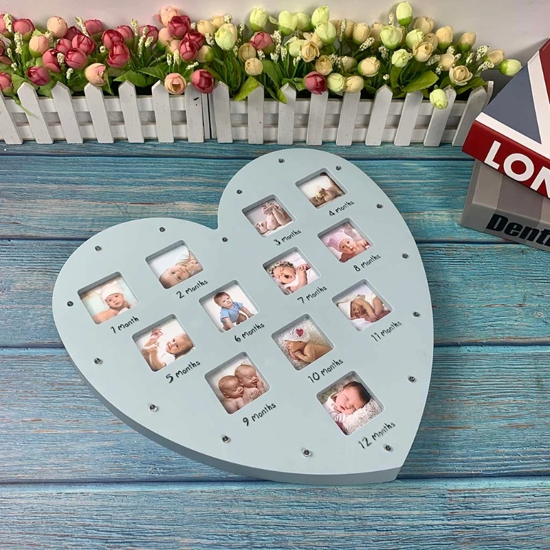 C9GB First Year Baby Frame with Light 0-12 Month Heart Photo Frame