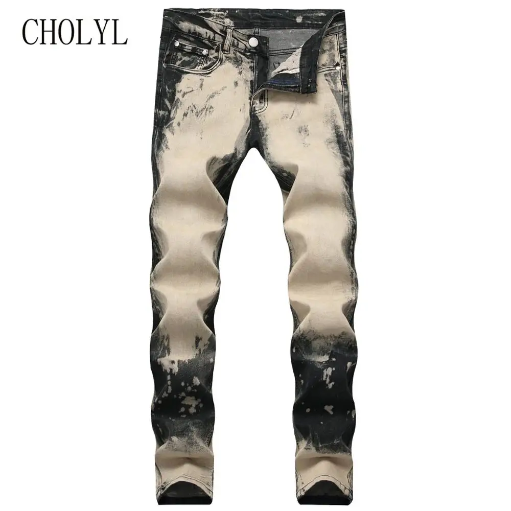 CHOLYL Men'snew винтажные рваные джинсы джоггеры ретро желтые рваные джинсовые брюки с вышивкой тигра Большие размеры 29-40