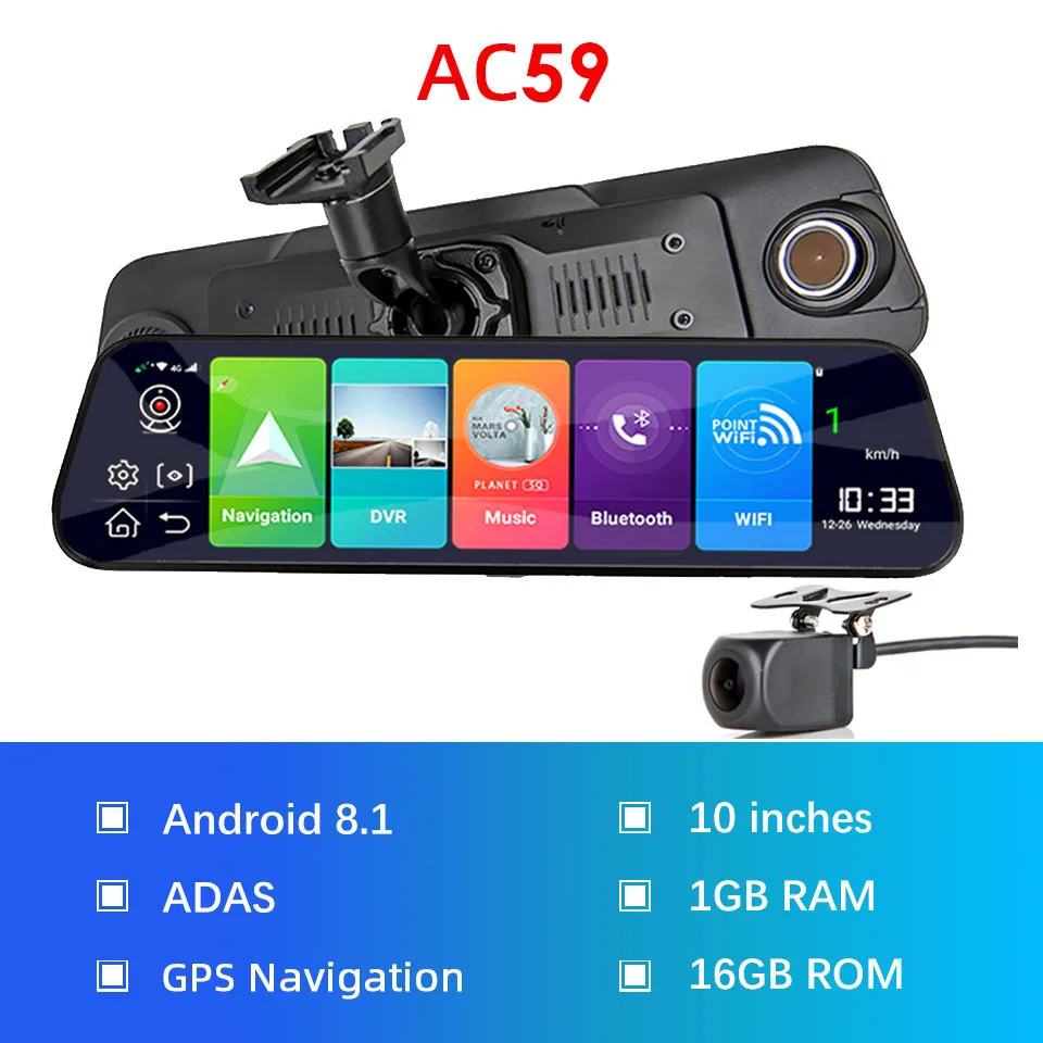 Bluavido Русский язык 1" ips Автомобильный видеорегистратор-зеркало gps 2G ram 4G LTE Android 8,1 камера видеорегистратор навигация HD 1080P зеркало заднего вида камера - Название цвета: AC59