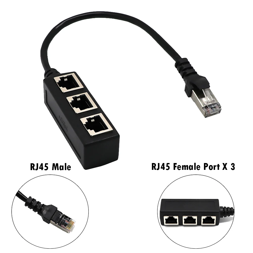 Lan Network Rj45 Connector 1 Male To 3 Female Splitter Adapter