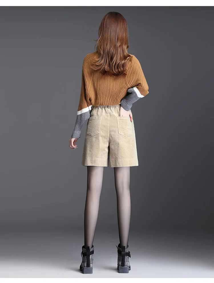 Женские осенне-зимние свободные повседневные вельветовые шорты с высокой талией, офисные женские шикарные шорты на пуговицах, большие
