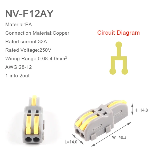 5PCS 1 in multiple out Splitter plug-in Quick Wire Connectors Combined Butt Parallel Terminals With Lever For Junction Box 5PCS NV-F12AY