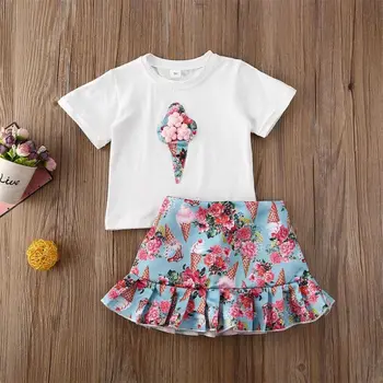 

Toddler Kids Baby Girls Top T-shirt Skirts Summer Outfit Clothes Sets 2PCS