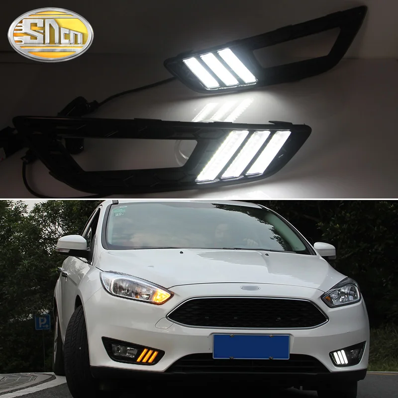 Registrering røgelse provokere Car LED DRL Daylight For Ford Focus 3 MK3 2015 2016 2017 2018 Yellow Turn  Daytime Running Light Fog Lamp Auto Driving Headlamps