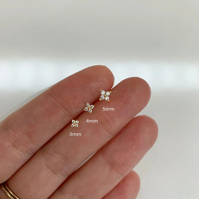 Stud Earrings Huitan Korean Style Flower Stud Earrings Women Gold Color White Cubic Zirconia Small Fresh Girls Fashion Accessories Jewelry