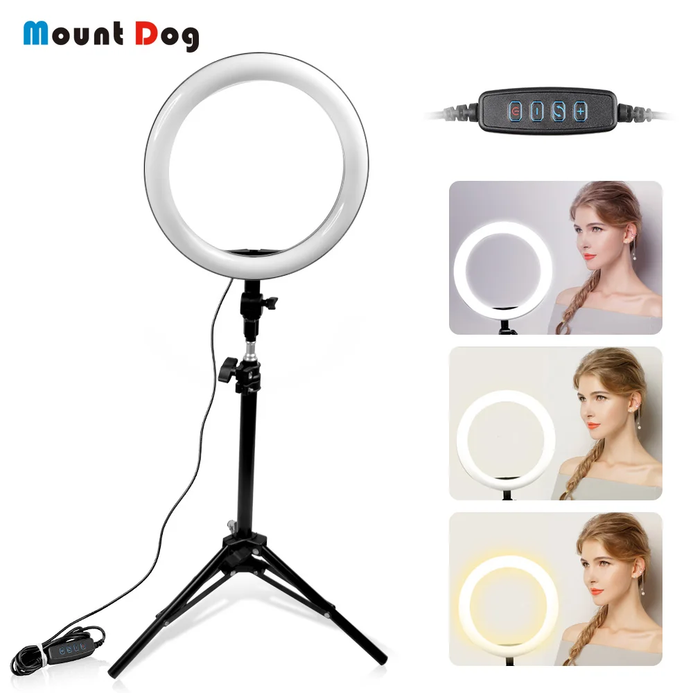 

MountDog 10 Inch LED Ring Light YouTube VK Photography Ring Lamp With Tripod For Smartphone Selfie Makeup