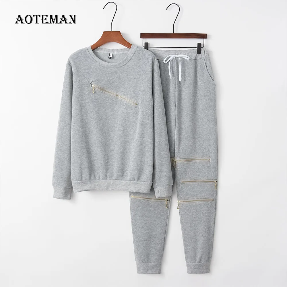 

Spring Autumn Women Set 2020 Casual Pullover Hoodies Sweatshirt Tracksuits Oversize Warm Solid Zipper Hoodies Pants Set Female