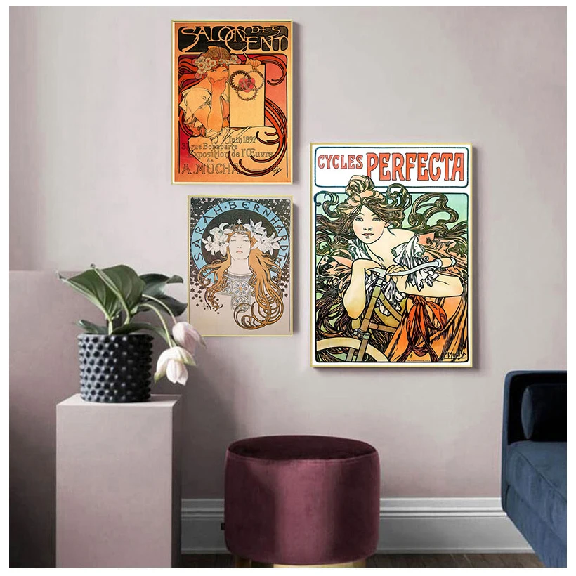 Custom Alphonse Mucha Poster Canvas Poster 30x45cm 40x60cm Art Home Decoration Cloth Fabric Wall Poster Print Silk Fabric Minty Melons
