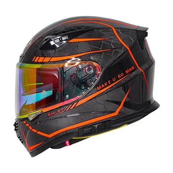 

casco capacete moto Snake Pattern Carbon Fiber Helmets Dot Approved For Soman SM-X7 Full Face Gold Visor Motorcycle Helmet