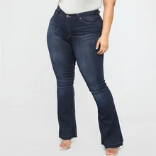 Fashion Mom Jeans Womens Solid Color Plus Size Pocket Button Zipper Jeans Denim Female Mid Waist Sexy Flares Pants For Women E15