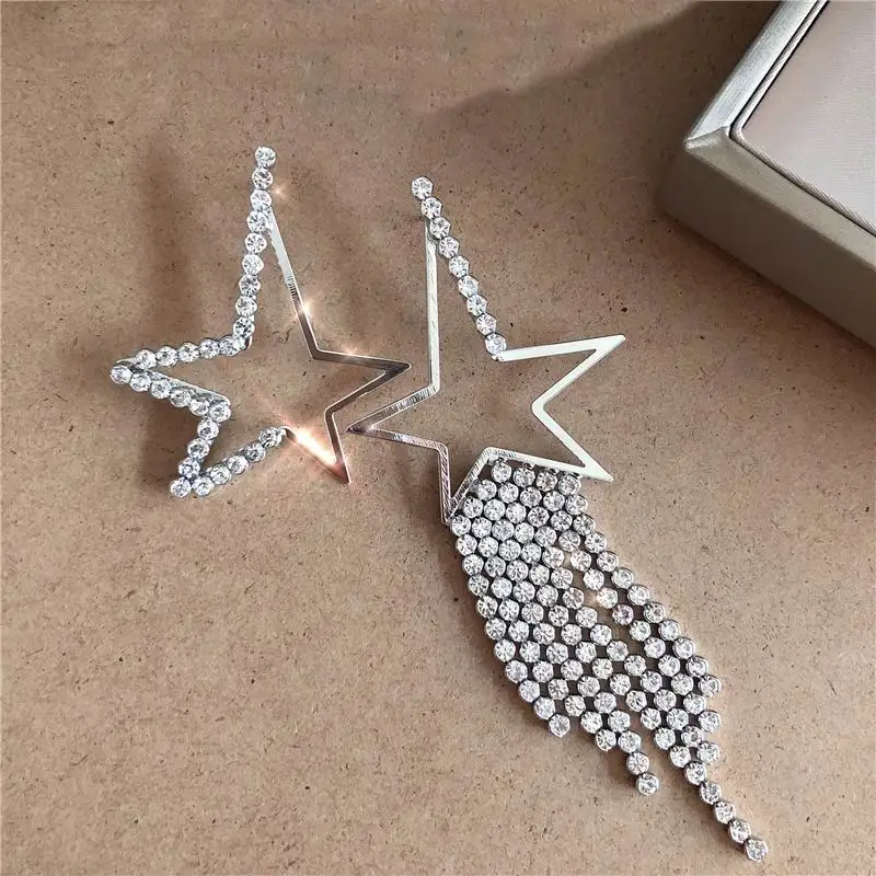 Luxury Rhinestone Star Tassel Big Earrings Women New Statement Party AB Earrings Jewelry