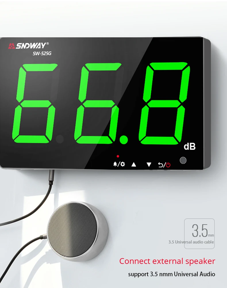 

SNDWAY SW-525G sound level meter 30-130 dB wall-mounted digital noise meter USB charging measurement decibel monitoring noise