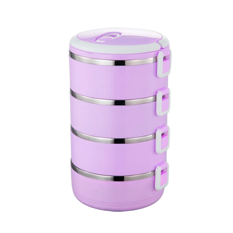 Портативный контейнер Bento для обеда коробка из нержавеющей изоляции Ланчбокс детское питание термический контейнер для закусок пикника герметичный чехол - Color: 4 layer purple