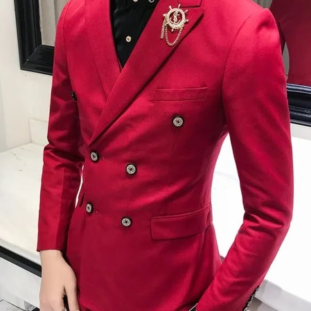 Red blazer Роскошный Королевский мужской костюм 3 комплекта модный бутик двубортный сплошной цвет свадебное платье Тонкий деловой, банкетный вечерний наряд - Цвет: Red blazer