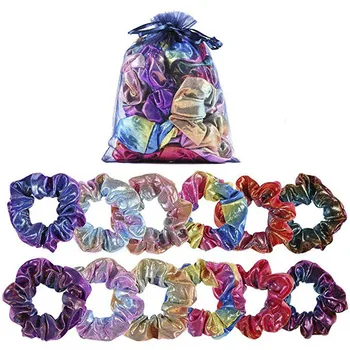 

12PCS/Set Fashion Women Colorful Bronzing Elastic Hair Rope Glitter Ponytail Holder Hair Ring Accessories Girl Scrunchie Headwer