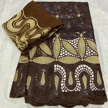 

(5+2yards/set) latest coffee African hollow out bazin cotton lace fabric with embroidery plus scarf lace for party dress BZX037