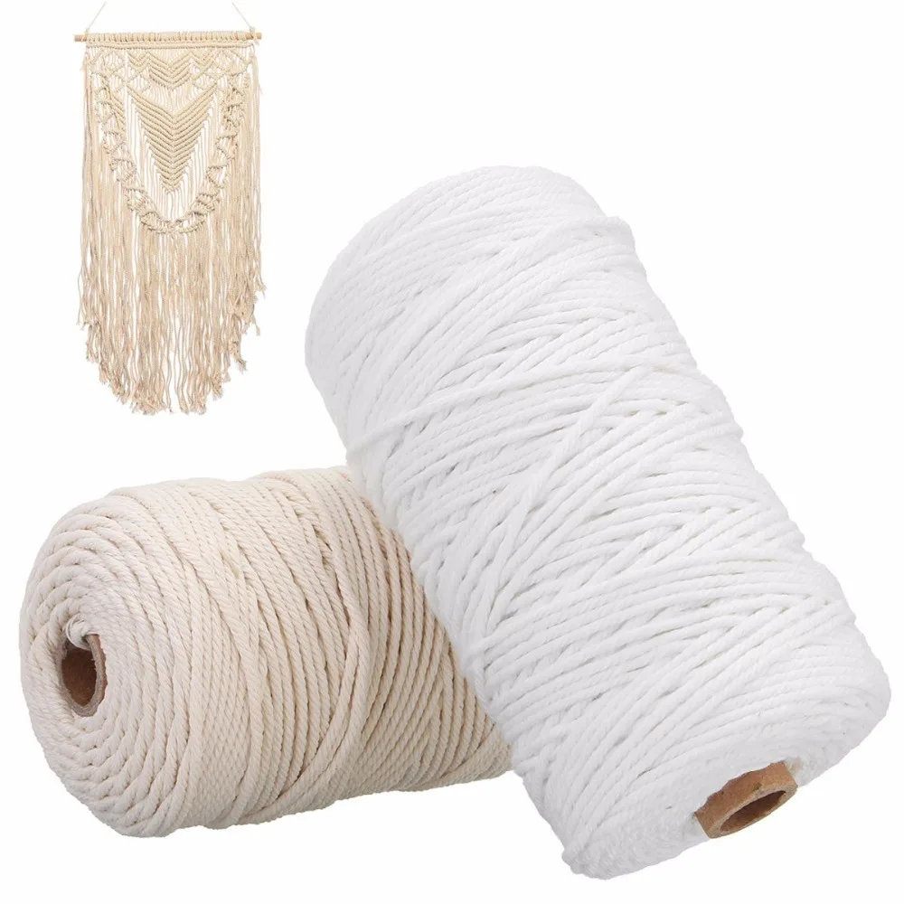 Durable 200m Beige Cotton Macrame Cord Natural White Twisted Rope Craft Macrame String DIY Handmade Home Decorative supply 3mm