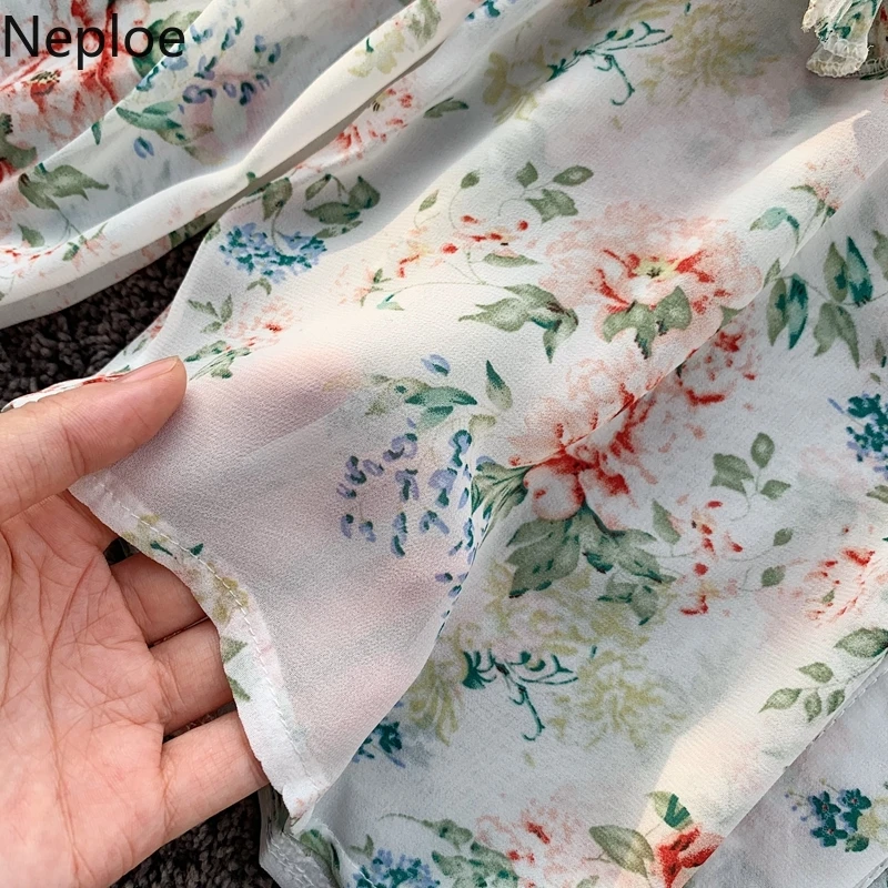 Neploe, стоячий воротник с деревянными ушками, шифоновая рубашка с длинным рукавом, на шнуровке, бант, дизайн, складка, Blusas, осень, весна, для отдыха, Пляжная рубашка, 48169