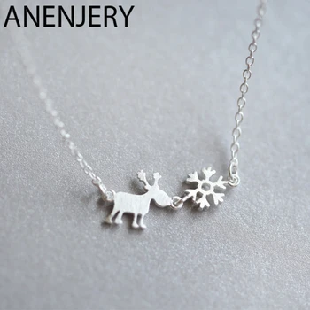 

ANENJERY Hot Fashion Christmas Jewelry Silver Color Deer Snowflake Necklace For Women Girl Gift S-N169