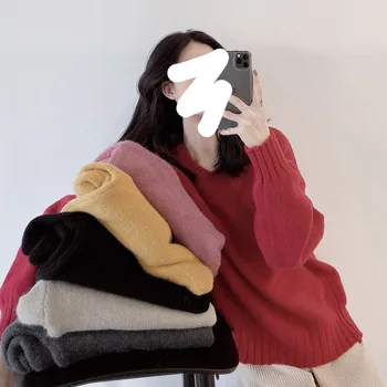 

Christmas theme rabbit hair horse sea hair blend lady wearing a tuft velvet V-collar sweater women sweater winter clothes