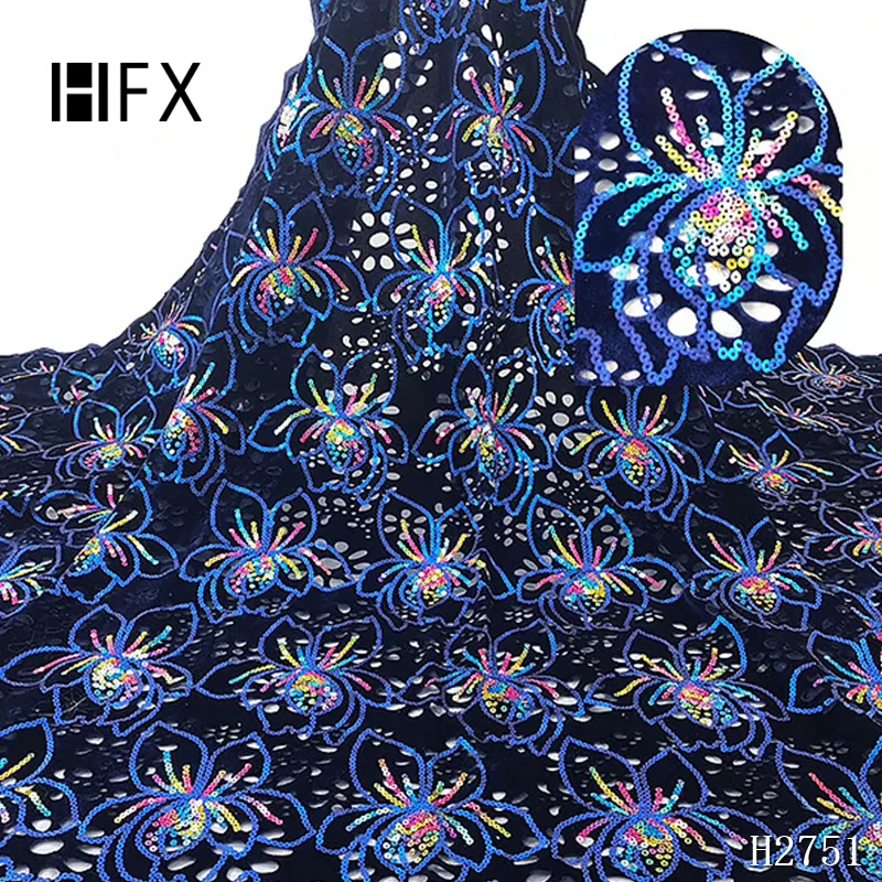 HFX нигерийская кружевная ткань высококачественные блестки бархатное кружево вышитая на фабрике Тюль африканская кружевная ткань для платья H2751