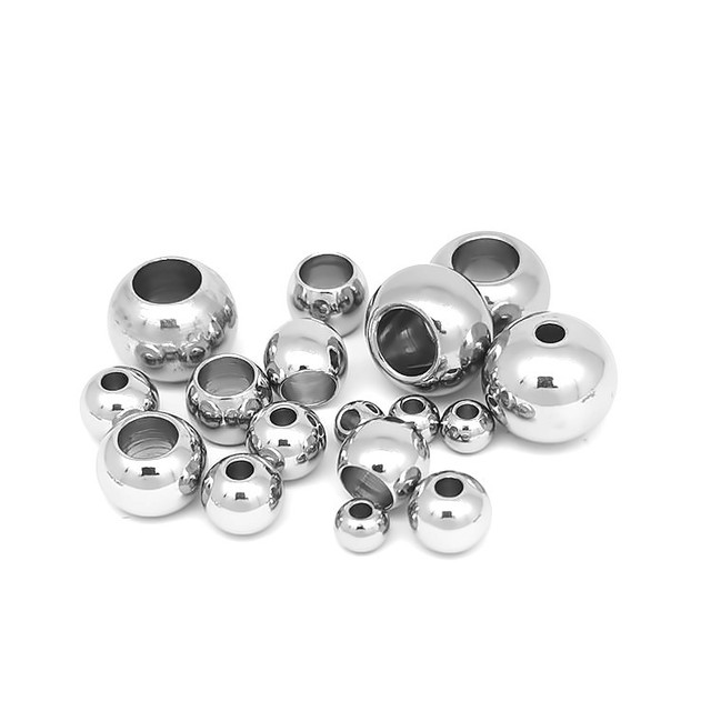 Rose Gold Plated Stainless Steel Bead Metal Ball Big Hole Loose Spacer Beads for Jewelry Making Diy Beading Bracelets