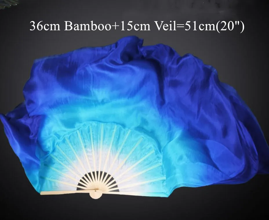 36cm 15cm Профессиональный настоящий Шелковый веер вуаль пара(1л+ 1р) Китайский Шелковый веер живота танцевальный реквизит Белый Королевский синий градиент блесток Складной вентилятор - Цвет: 36cm 15cm