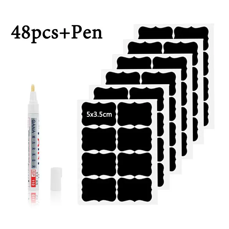 48pcs Blackboard Spice Sticker Reusable Jar Labels Kitchen Label Stickers Organizer Chalkboard Wall Stickers Board Decals Pen