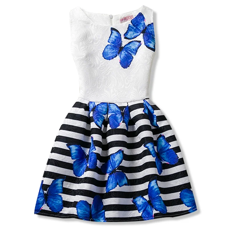 Детские платья трапециевидной формы для девочек; одежда с принтом бабочек для подростков; коллекция года; повседневная детская одежда; vestido infantil; Возраст 6-12 лет - Цвет: Print dress