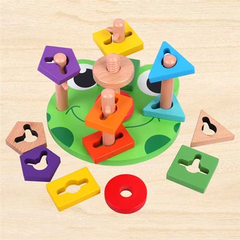 

Baby Blocks Toy Wooden Educational Tower Game Building Blocks For Children5 Pillar Matching Color Shape Blocks Toys Kids Gift