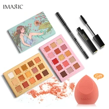 IMAGIC 6 шт. комбинация 15 цветов Тени для век подводка для глаз Ручка 4D волокно толстые завитые ресницы подарок пуховка