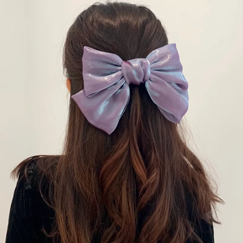 Fashion Purple Big Bow Hair Clips For Women Girls 2020 French Bright Satin Hairpin Simple Solid Color Top Clip Hair Accessories nike air max 98 bright spruce voltage purple ci3709 301 womens sneakers