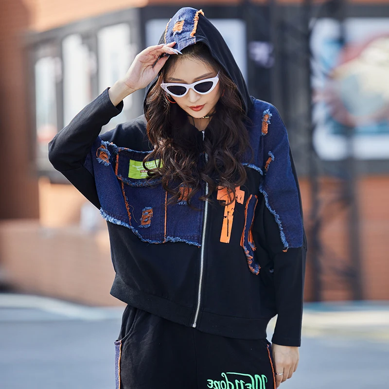 Модная женская толстовка с капюшоном мешковатая куртка в стиле ретро