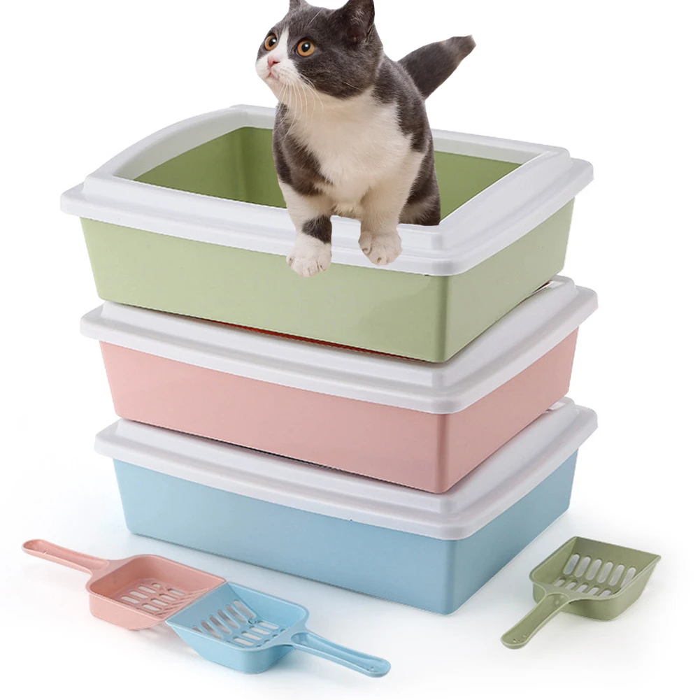 

Cat Litter Box with Scoop Pet Toilet Anti Splash Kitten Bedpan Puppy Waste Cleaning Plastic Sand Box Small Pets Pee Tray Trainer