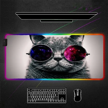 

Black Cat cool Mouse Pad RGBGamer Accessories Large LED MousePad Gaming Desk Mats 90x40cm/80x30cm PC Desk Play Mat with Backlit