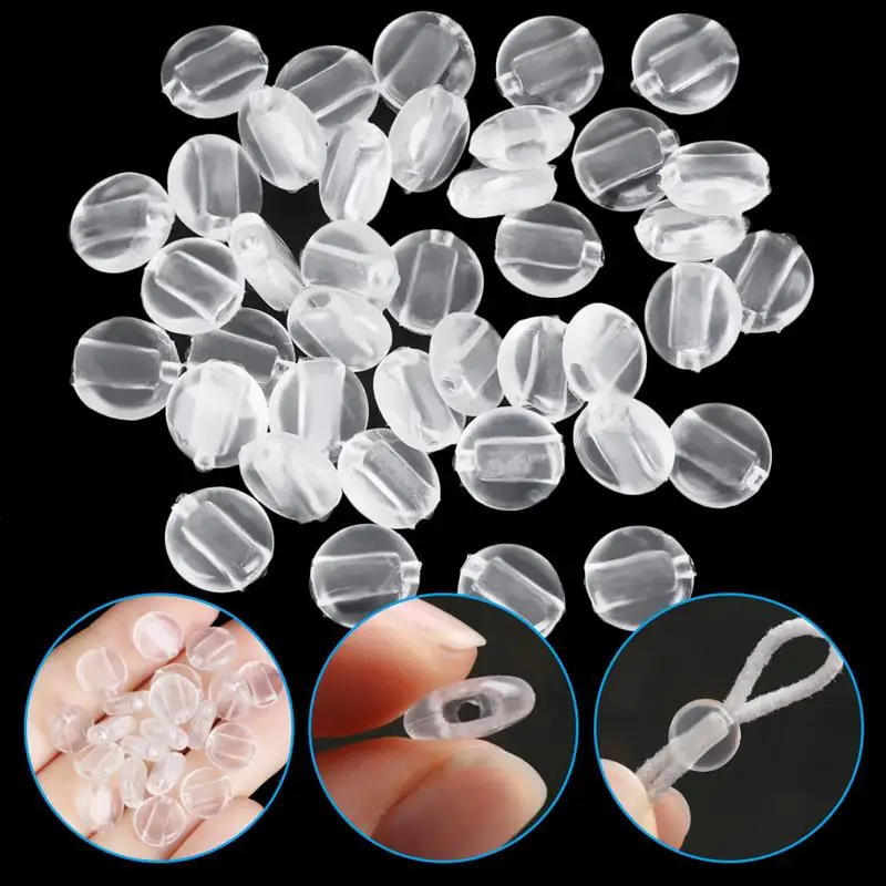 Hebilla antideslizante para mascarilla, con cuentas ajustables, banda elástica, hebilla en espiral plana de plástico, botón con cordón para la oreja, 100 Uds.
