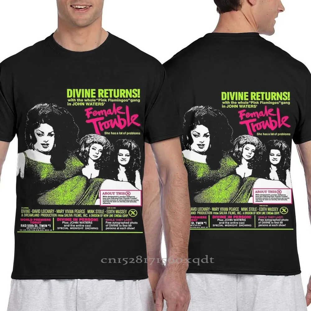 Men Tshirt FEMALE TROUBLE John Waters Divine Women All Over Print Fashion Girl T Shirt Boy Tops Tees Short Sleeve Tshirts | Мужская