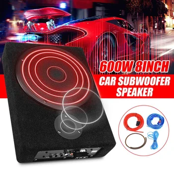 

8" 12v 600W Wood Car Speaker Active Subwoofer Car Under Seat Slim Sub Woofer AMP Super Bass Car Amplifier Subwoofers