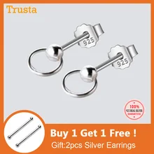 Trusta новые женские 925 пробы серебряные ювелирные изделия Крошечные круглые серьги-гвоздики Рождественский подарок для девочек DS56