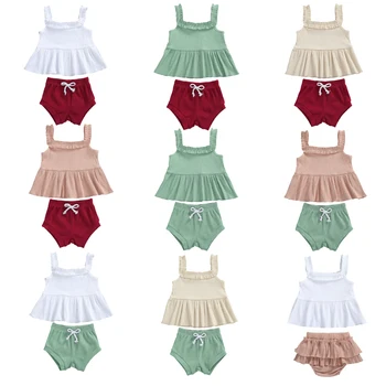 

2020 baby summer clothes 0-24m newborn baby girl clothes knitted ribbed dress shirt tops + shorts pants 2pcs clothing set