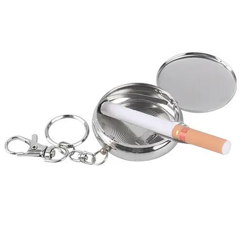 Portable Pocket Ashtray/Vehicle Cigarette Ashtray Mini Stainless Steel Ashtray with Key Chain and Cigarette Snuffer