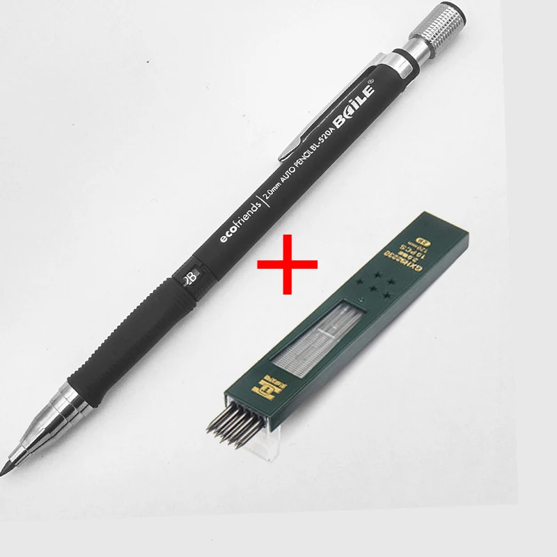 Black pen BB2 1 шт. механический карандаш, 2,0 мм свинцовый стержень, черный/синий/серебристый бочонок автоматический карандаш для экзамена Рисование школьные офисные принадлежности - Цвет: Black pen BB2