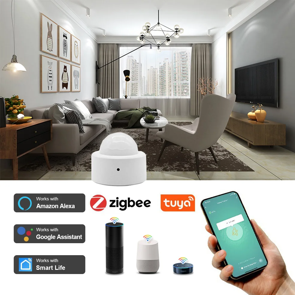Датчик движения Zigbee с пассивным инфракрасным датчиком Беспроводной сенсор для