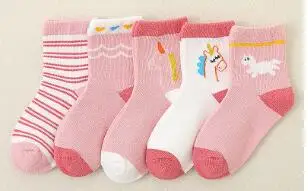 Pink horse Детские носки для мальчиков, Детские осенне-зимние носки с героями мультфильмов для девочек, детские школьные спортивные носки в полоску для маленьких девочек - Цвет: Pink horse