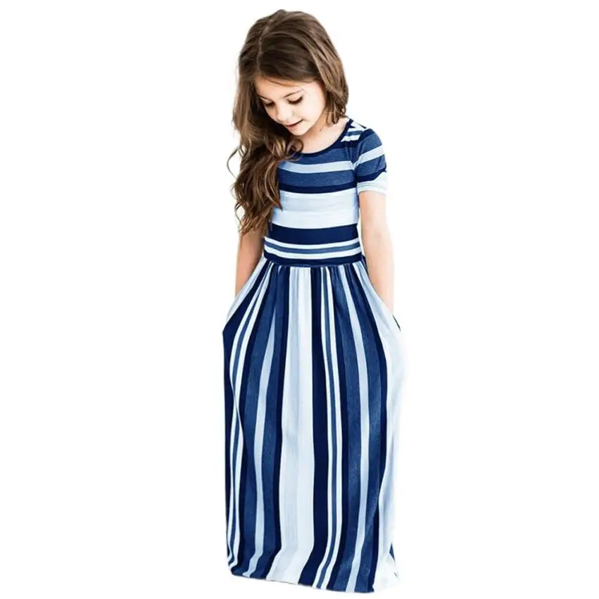 1-10Yrs Summer Baby Girls Bohemian Long Printing Birthday Party Maxi Dress with Pocket Floral Casual Children Girls Beach Dress