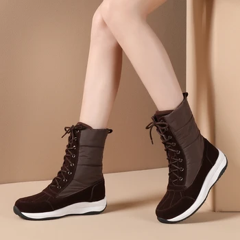 

Brand New Fashionable Skidproof Winter Shoes Boots Big Size 44 Shoelaces Cow Suede Leather Snow Boots Women