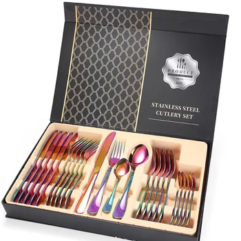 

Dinnerware Set Luxury Cutlery Stainless Steel Kit Quality 24Pcs Tableware Flatware Knives Forks Dinner Set Kitchen Restaurant