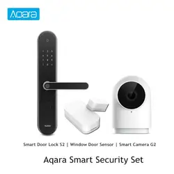 Aqara Умный набор безопасности S2 отпечатков пальцев Интеллектуальный Дверной замок + Aqara G2 1080P Смарт IP камера + Aqara умный датчик оконной двери