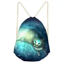Сумка на шнурке с изображением голубого кота Луны для женщин и девочек, детский рюкзак на шнурке, рюкзак на заказ, дорожный мешочек для хранения